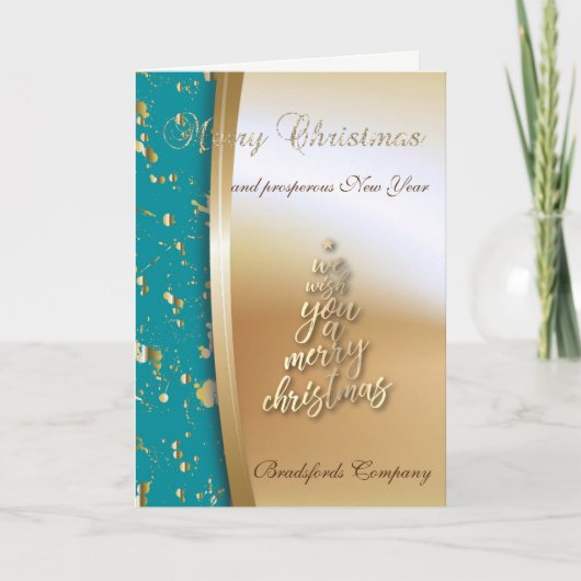金ゴールドツリー、我々は陽気なクリスマスの会社を望む シーズンカード (正面)