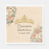 金ゴールドティアラアンドピーチファズフローラキンセアニェラ スタンダードランチョンナプキン (正面)