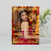 金ゴールドティアラキンセアニラ写真Mis Quince 箔招待状 (立ち正面)