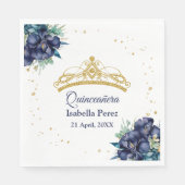 金ゴールドティアラグリッターとフローラキンセアニェラ スタンダードランチョンナプキン (正面)