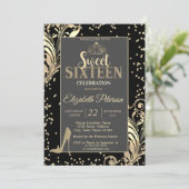 金ゴールドティアラグリッターハイトダイヤモンドスウィート16パーティー 招待状 (スタンド正面)