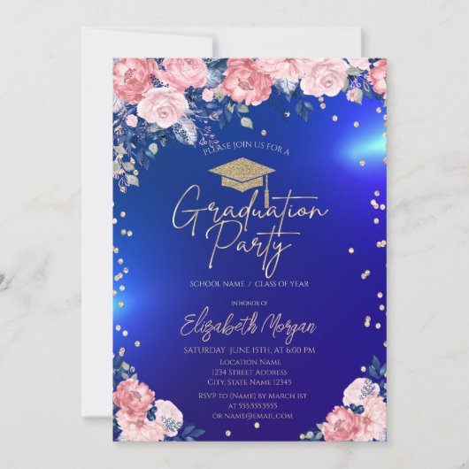 金ゴールドティアラダイヤモンドバラブルーエクセージションパーティー 招待状 (正面)