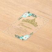 金ゴールドティアラティール（緑がかった色）フラワーズキンセアニラ アクリル招待状 (レイダウン)