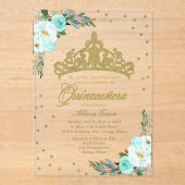 金ゴールドティアラティール（緑がかった色）フラワーズキンセアニラ アクリル招待状 (正面)