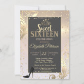 金ゴールドティアラハイヒールスイートダイヤモンド16パーティー 招待状 (正面)