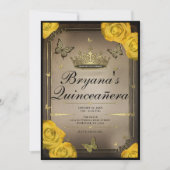 金ゴールドティアラバタフライイエローローズキンセアニラ 招待状 (正面)