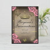 金ゴールドティアラバタフライピンクローズキンセアニラ 招待状 (スタンド正面)