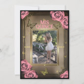 金ゴールドティアラバタフライピンクローズキンセアニラ 招待状 (裏面)