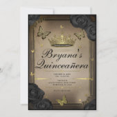 金ゴールドティアラバタフライブラックバラキンセアニラ 招待状 (正面)