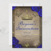 金ゴールドティアラバタフライブルーバラクインセアニラ 招待状 (正面)