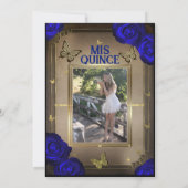 金ゴールドティアラバタフライブルーバラクインセアニラ 招待状 (裏面)