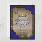 金ゴールドティアラバタフライブルーバラズスウィート16 招待状 (正面)