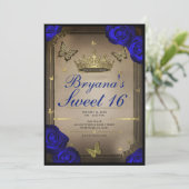 金ゴールドティアラバタフライブルーバラズスウィート16 招待状 (スタンド正面)