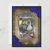 金ゴールドティアラバタフライブルーバラズスウィート16 招待状 (裏面)