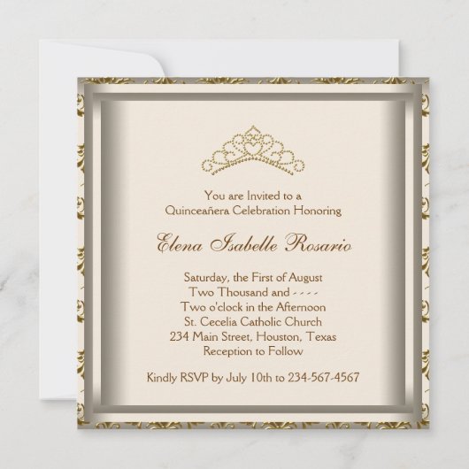 金ゴールドティアラパーティードレス金ゴールドキンセアニェラ 招待状 (裏面)