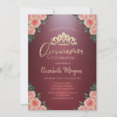 金ゴールドティアラブルガンディフラワーズキンセアニラバラ 招待状 (正面)