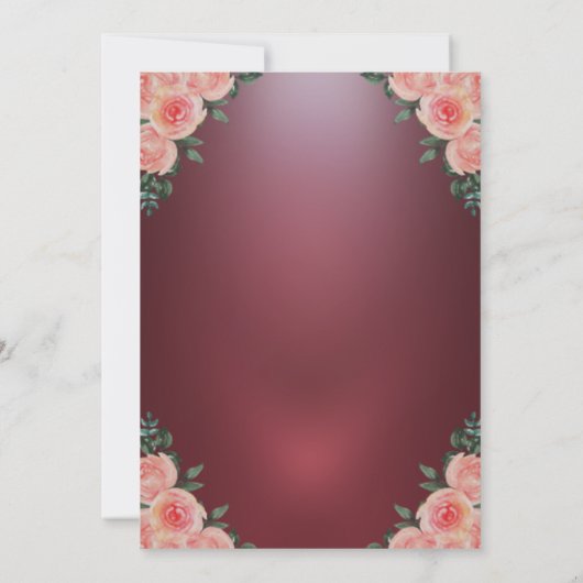 金ゴールドティアラブルガンディフラワーズキンセアニラバラ 招待状 (裏面)