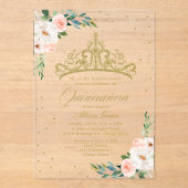 金ゴールドティアラ赤面フラワーズキンセアニラ アクリル招待状 (正面)