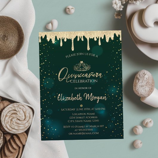金ゴールドティアラ、グリッタードリップスグリーンキンセアニラ 招待状