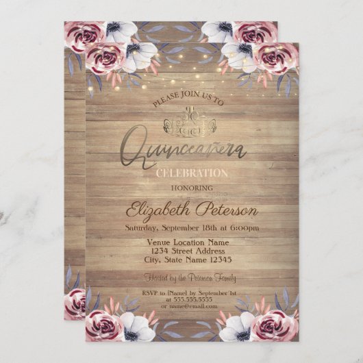 金ゴールドティアラ、ストリングライトバラウッドキンセアニラ 招待状 (正面/裏面)