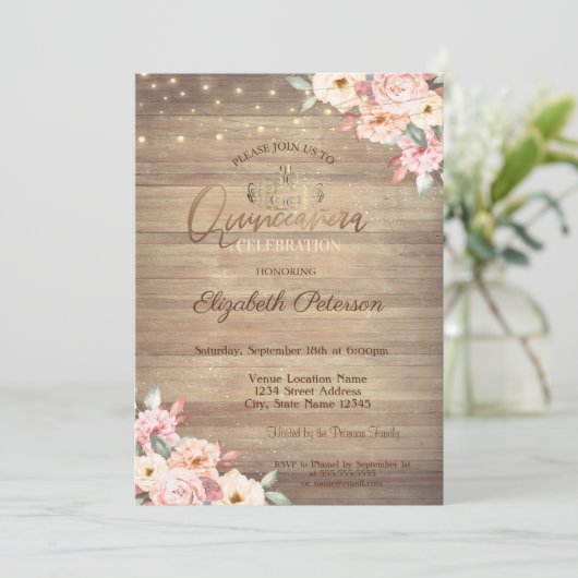 金ゴールドティアラ、ストリングライトフローラウッドキンセアニラ 招待状 (スタンド正面)