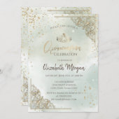 金ゴールドティアラ、ダイアモンズウォーターカラーグリーンキンセアニラ 招待状 (正面/裏面)