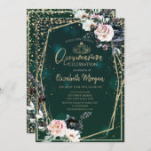 金ゴールドティアラ、ダイアモンズシックなフラワーズキンセアニラ 招待状 (正面/裏面)