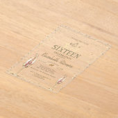 金ゴールドティアラ、ダイアモンズシャンパングラススウィート16 アクリル招待状 (レイダウン)