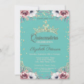 金ゴールドティアラ、ダイアモンズフラワーズミントグリーンキンセアニラ 招待状 (正面)