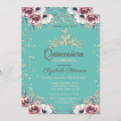 金ゴールドティアラ、ダイアモンズフラワーズミントグリーンキンセアニラ 招待状 (正面/裏面)