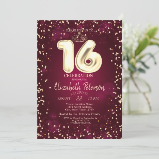 金ゴールドティアラ、ダイアモンズブルガンディースウィート16パーティー 招待状 (スタンド正面)