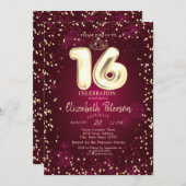 金ゴールドティアラ、ダイアモンズブルガンディースウィート16パーティー 招待状 (正面/裏面)