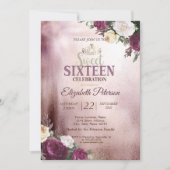 金ゴールドティアラ、紙吹雪ブルガンディースウィート16パーティー 招待状 (正面)