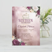 金ゴールドティアラ、紙吹雪ブルガンディースウィート16パーティー 招待状 (スタンド正面)