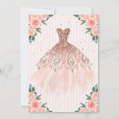 金ゴールドティアラ、紙吹雪、ドレスストライプの、フローラスイート16 招待状 (裏面)