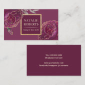 金ゴールドティッモダンプドバーガンディフローラ美しいサロン 名刺 (正面/裏面)