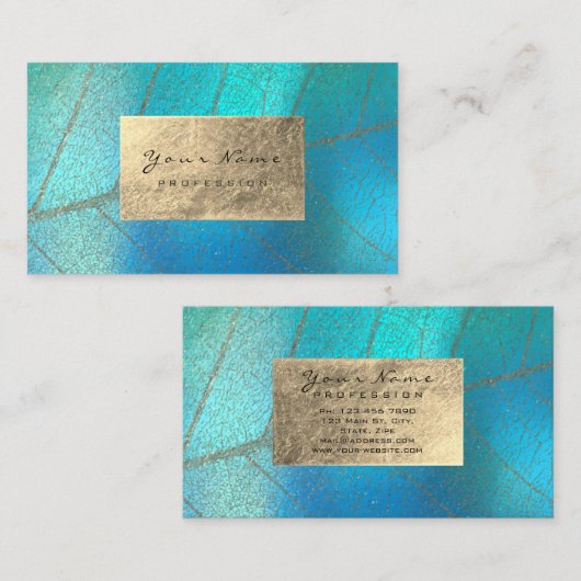 金ゴールドティファニーアクアセピアフォイルボタニカルデリケート 名刺 (正面/裏面)