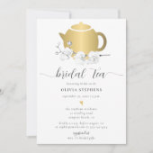 金ゴールドティーエレガントポットオーキッドフローラシックブライダルティー 招待状 (正面)