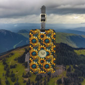 金ゴールドティール(緑がかった色)ひまわりステンドグラスモノグラム ラゲッジタグ