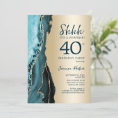 金ゴールドティール(緑がかった色)アガテサプライズ40歳の誕生日 招待状 (スタンド正面)