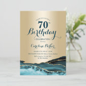 金ゴールドティール(緑がかった色)アガテ70誕生日 招待状 (スタンド正面)