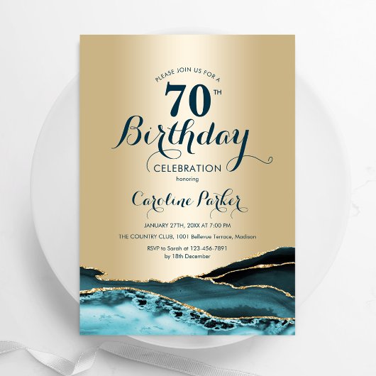 金ゴールドティール(緑がかった色)アガテ70誕生日 招待状