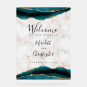 金ゴールドティール（緑がかった色）アゲートマーブル結婚ズウェルカム アクリルサイン (正面)