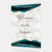 金ゴールドティール（緑がかった色）アゲートマーブル結婚ズウェルカム アクリルサイン (傾斜)