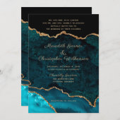 金ゴールドティール（緑がかった色）アゲ結婚ート 招待状 (正面/裏面)