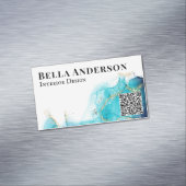 金ゴールドティール(緑がかった色)インクミニマルカスタムリストQRコード マグネット名刺 (インサイチュ)