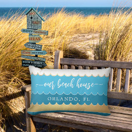 金ゴールドティール（緑がかった色）ウェーブビーチハウスピロー アウトドアクッション