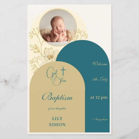 金ゴールドティール(緑がかった色)《キリスト教》洗礼式や命名式バプティスメニュー (正面)