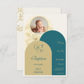 金ゴールドティール(緑がかった色)《キリスト教》洗礼式や命名式バプテスマRSVP 出欠カード (正面/裏面)