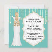 金ゴールドティール(緑がかった色)グリッターの花嫁ドレエレガントスきらめくシック 招待状 (正面)